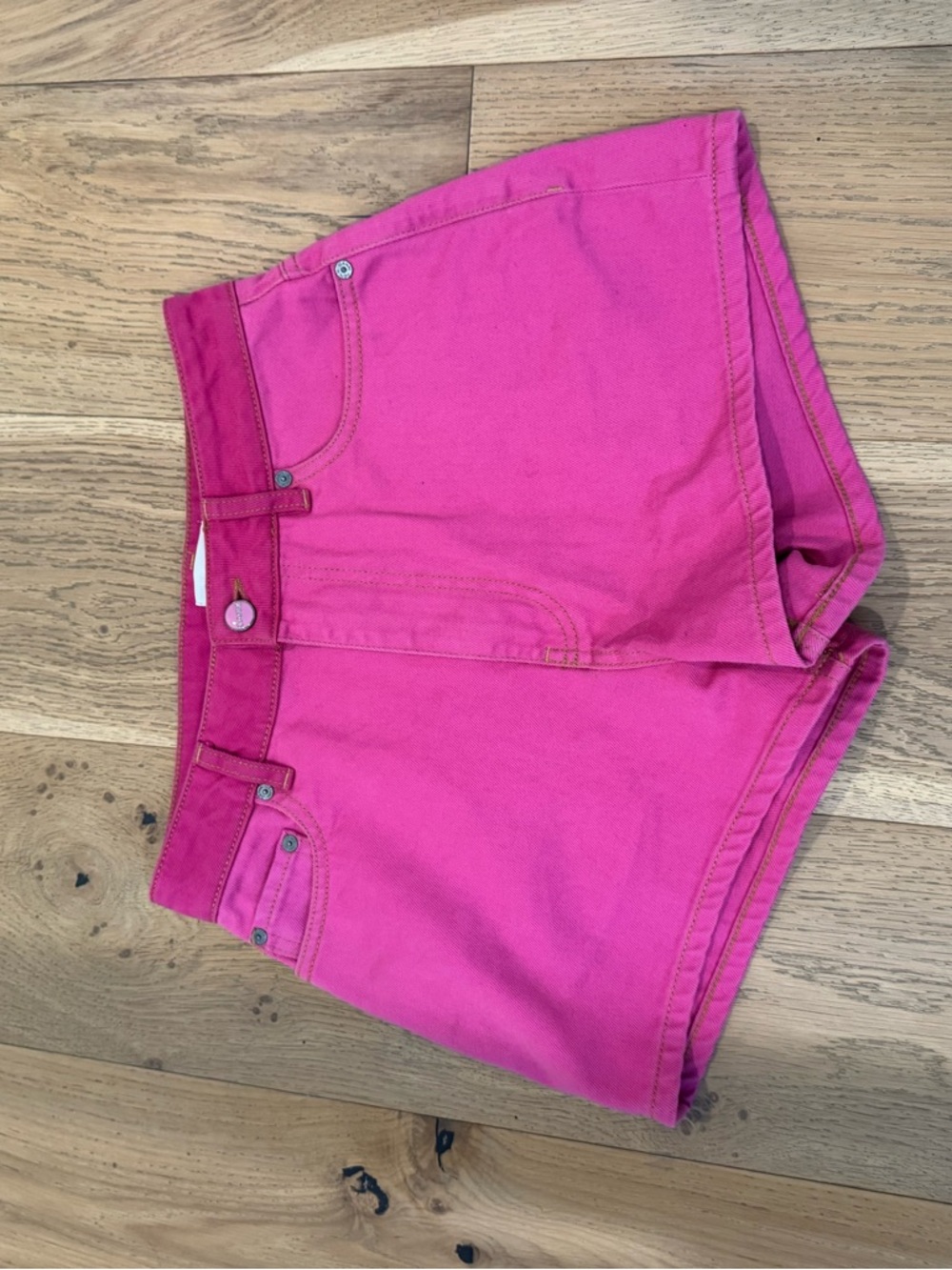 Ganni Bright Pink Denim Shorts